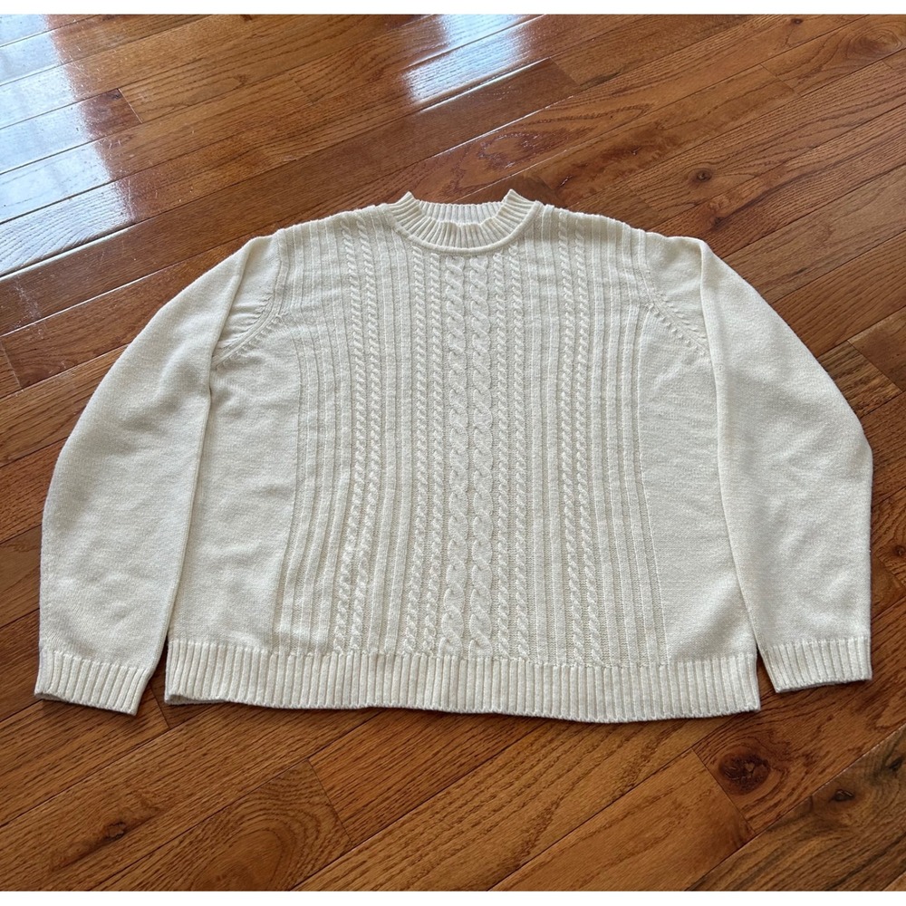 Vtg American Sweetheart Cream Cable Knit Crewneck Sweater Off-White Pullover